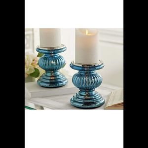 Lit Candle Holder Pedestals Mirror Inserts by Valerie Blue -Set of 2
